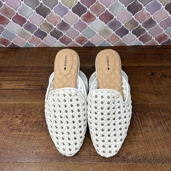 Birdies Shoes - Women's Birdies Phoebe Ecru/Off-White Woven Mule, Size 6.5
